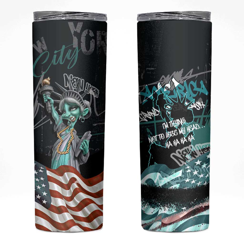 Street Art Liberty Skinny Tumbler with Graffiti Print and Cartoon Statue of Liberty - Wonder Print Shop
