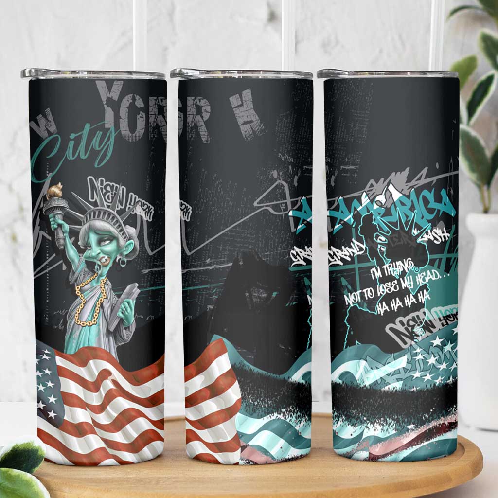 Street Art Liberty Skinny Tumbler with Graffiti Print and Cartoon Statue of Liberty - Wonder Print Shop