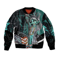 Street Art Liberty Sleeve Zip Bomber Jacket with Graffiti Print and Cartoon Statue of Liberty - Wonder Print Shop