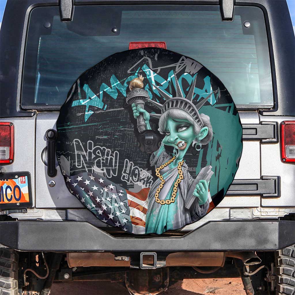Street Art Liberty Spare Tire Cover with Graffiti Print and Cartoon Statue of Liberty - Wonder Print Shop