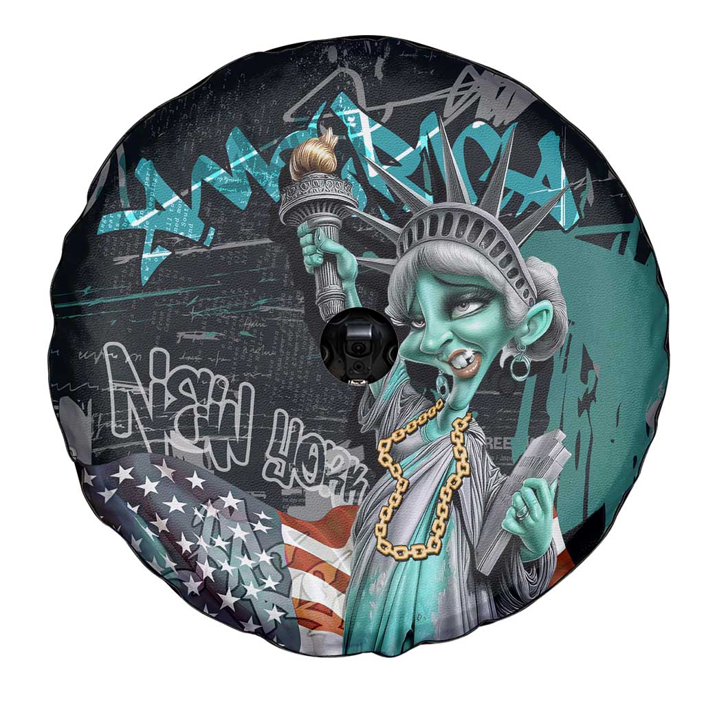 Street Art Liberty Spare Tire Cover with Graffiti Print and Cartoon Statue of Liberty - Wonder Print Shop