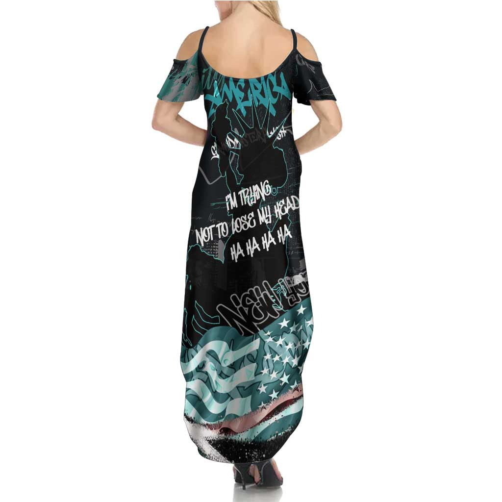 Street Art Liberty Summer Maxi Dress with Graffiti Print and Cartoon Statue of Liberty - Wonder Print Shop