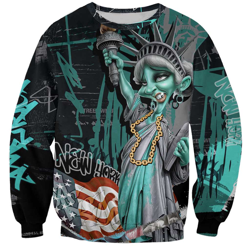 Street Art Liberty Sweatshirt with Graffiti Print and Cartoon Statue of Liberty - Wonder Print Shop