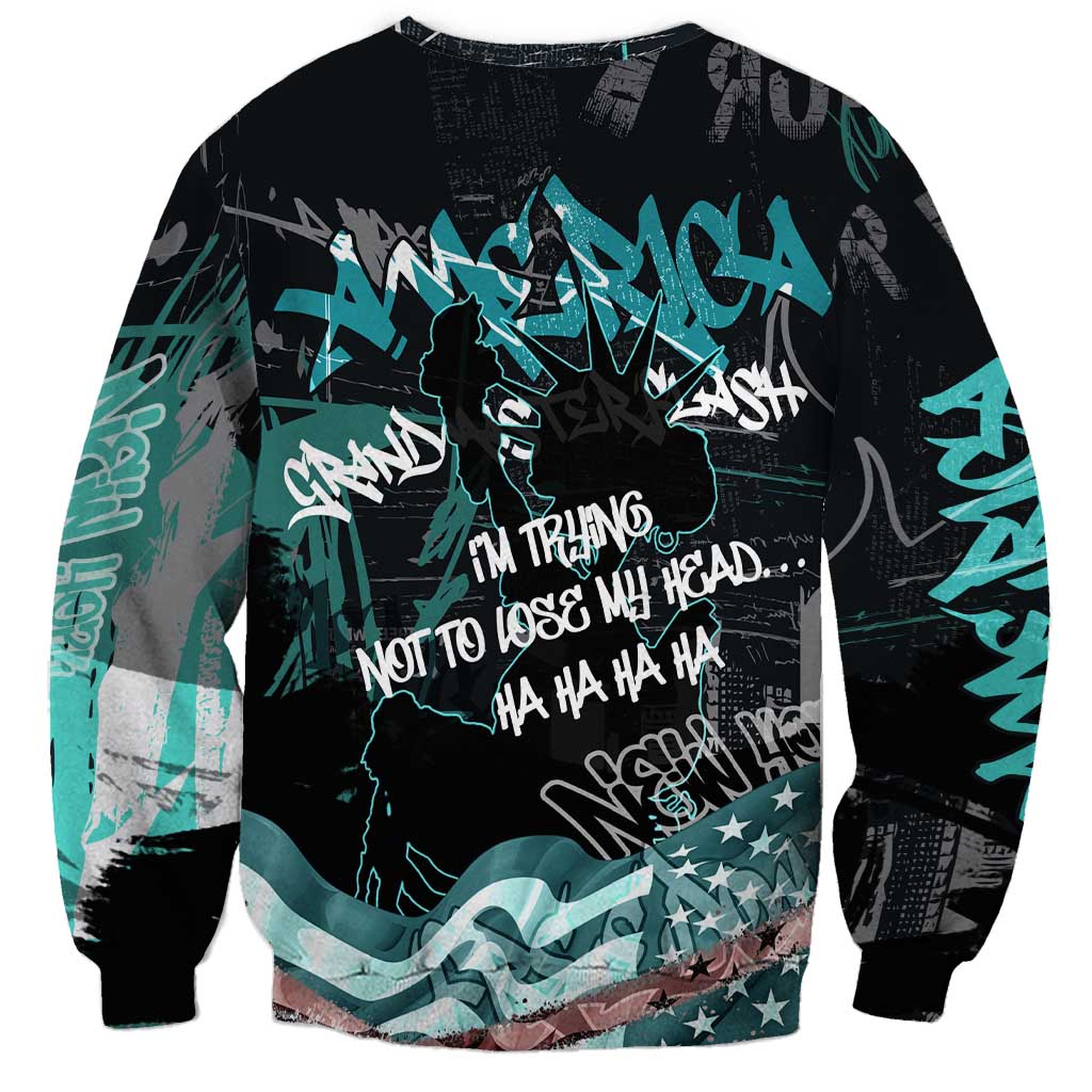 Street Art Liberty Sweatshirt with Graffiti Print and Cartoon Statue of Liberty - Wonder Print Shop