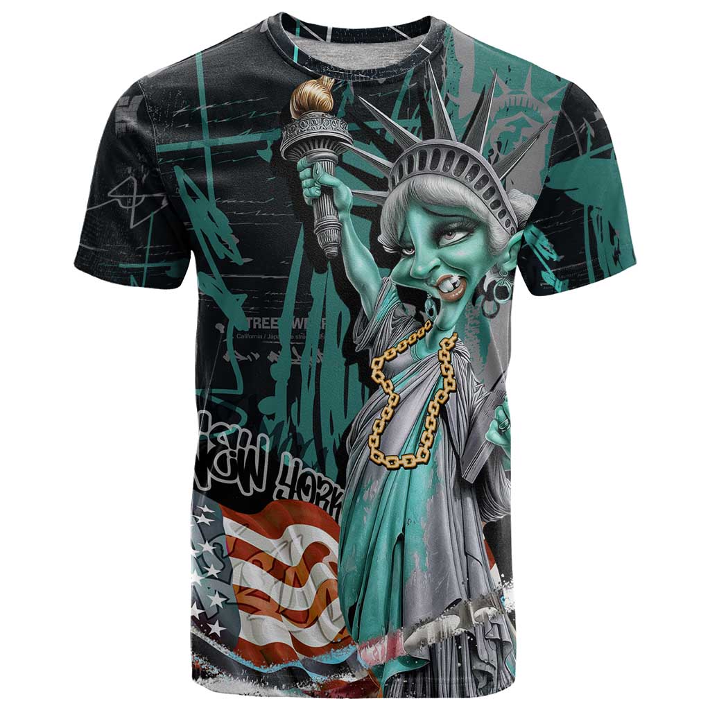 Street Art Liberty T Shirt with Graffiti Print and Cartoon Statue of Liberty - Wonder Print Shop