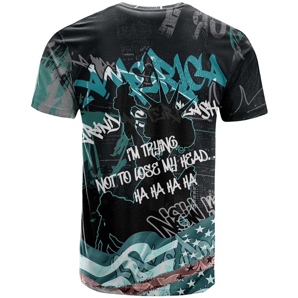 Street Art Liberty T Shirt with Graffiti Print and Cartoon Statue of Liberty - Wonder Print Shop