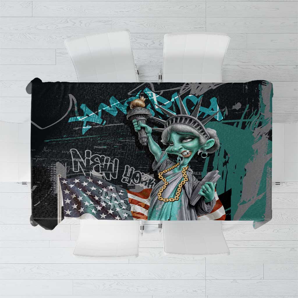 Street Art Liberty Tablecloth with Graffiti Print and Cartoon Statue of Liberty - Wonder Print Shop