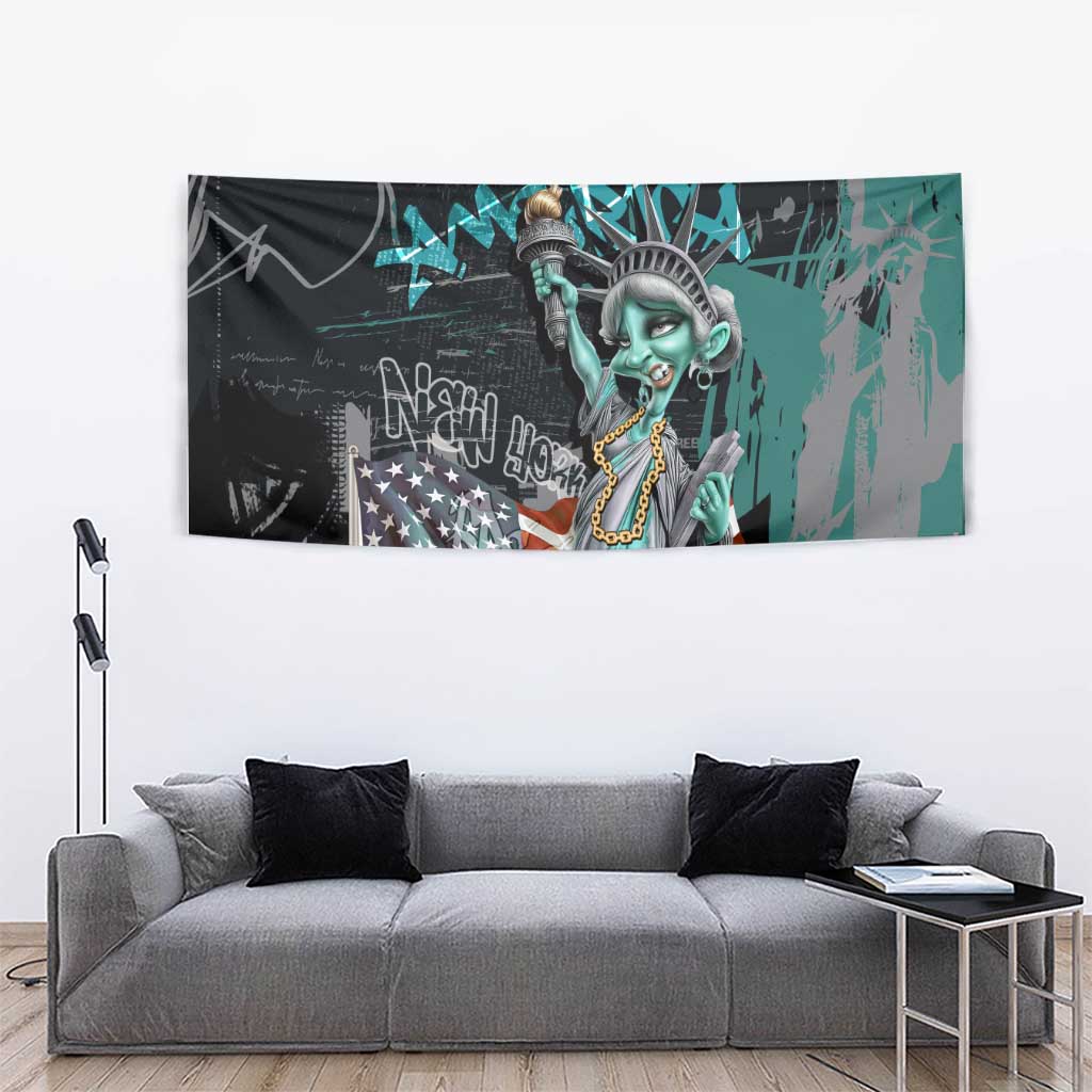 Street Art Liberty Tapestry with Graffiti Print and Cartoon Statue of Liberty - Wonder Print Shop
