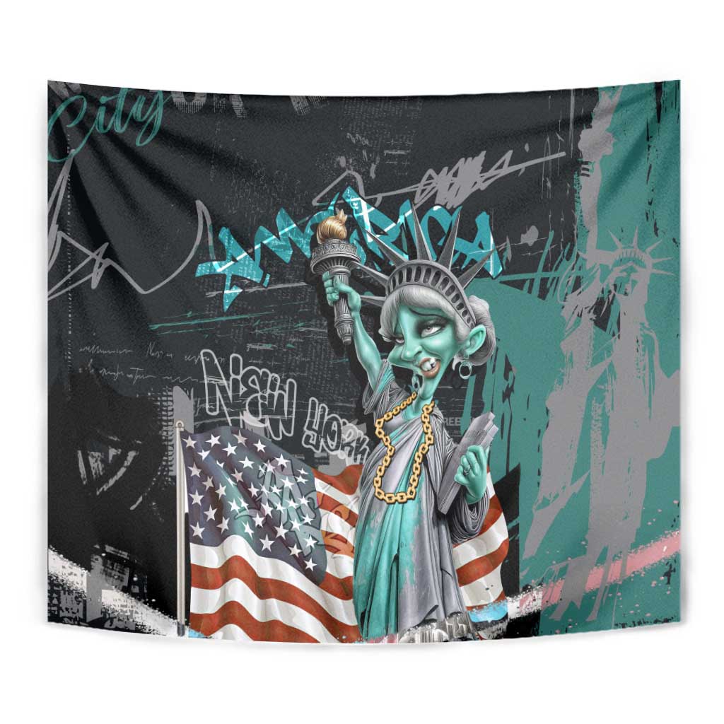 Street Art Liberty Tapestry with Graffiti Print and Cartoon Statue of Liberty - Wonder Print Shop