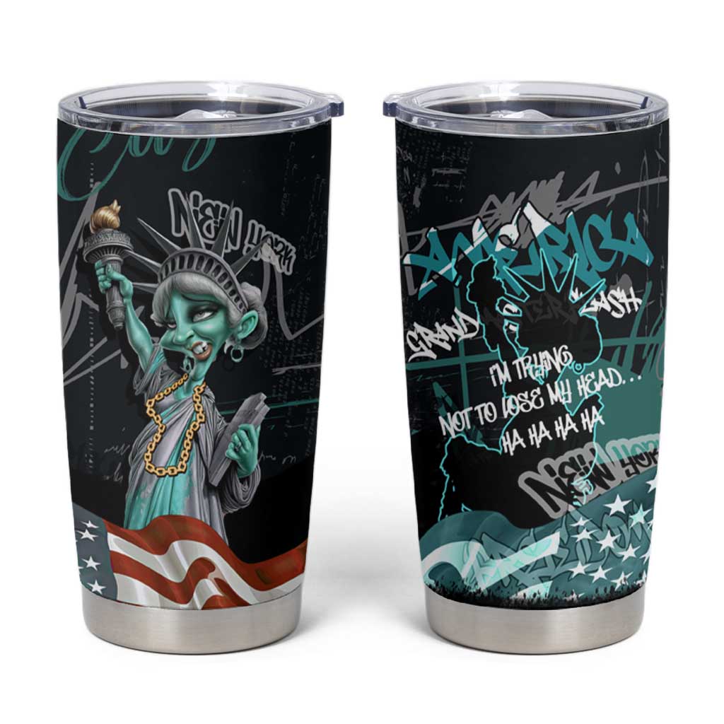 Street Art Liberty Tumbler Cup with Graffiti Print and Cartoon Statue of Liberty - Wonder Print Shop