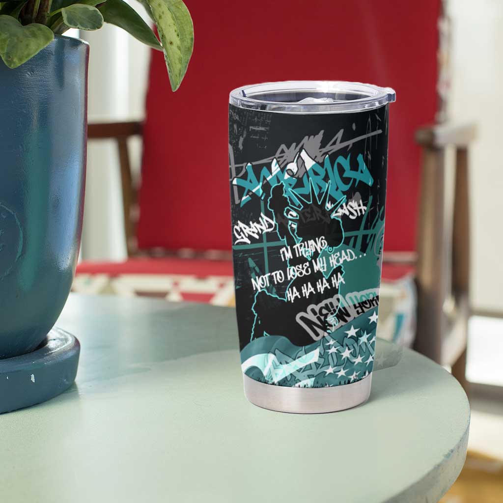 Street Art Liberty Tumbler Cup with Graffiti Print and Cartoon Statue of Liberty - Wonder Print Shop