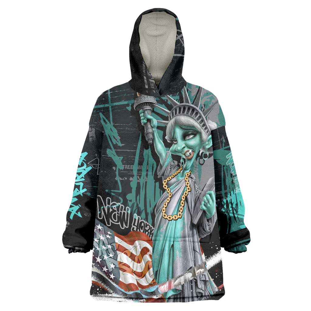 Street Art Liberty Wearable Blanket Hoodie with Graffiti Print and Cartoon Statue of Liberty - Wonder Print Shop