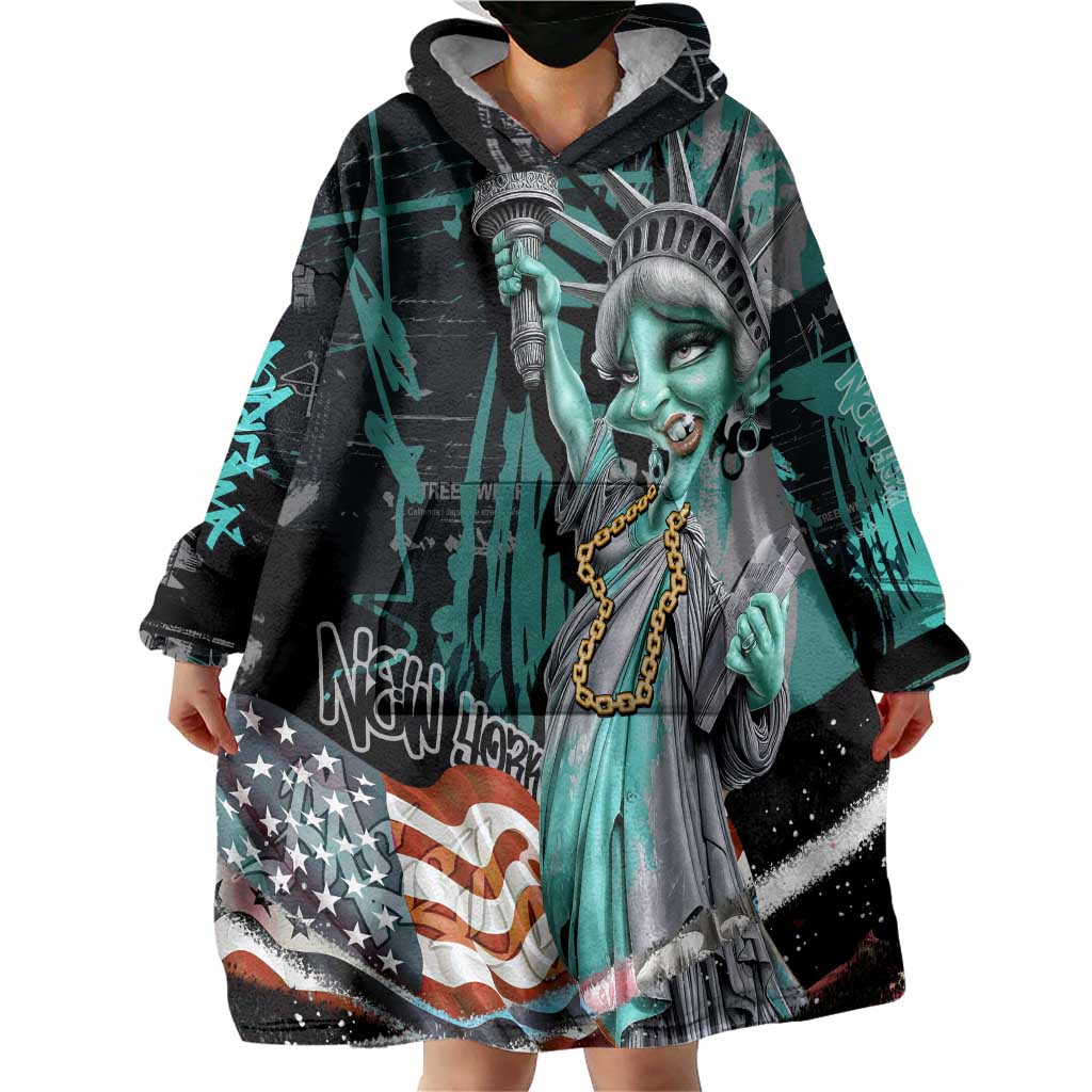 Street Art Liberty Wearable Blanket Hoodie with Graffiti Print and Cartoon Statue of Liberty - Wonder Print Shop