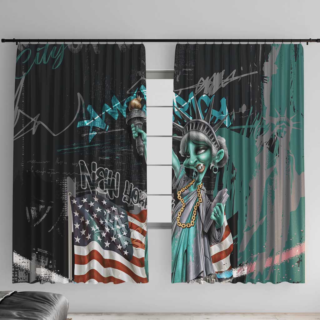 Street Art Liberty Window Curtain with Graffiti Print and Cartoon Statue of Liberty - Wonder Print Shop