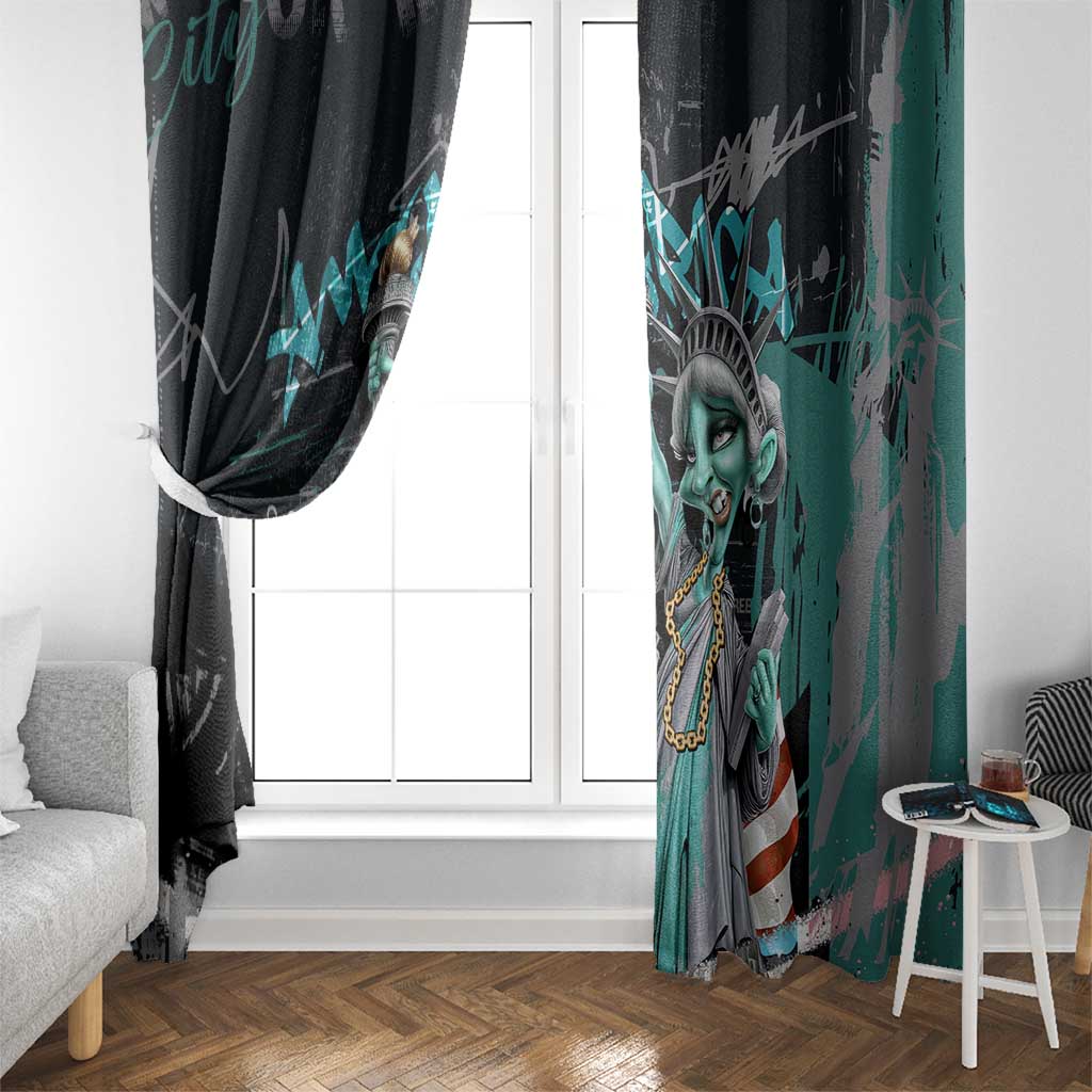 Street Art Liberty Window Curtain with Graffiti Print and Cartoon Statue of Liberty - Wonder Print Shop