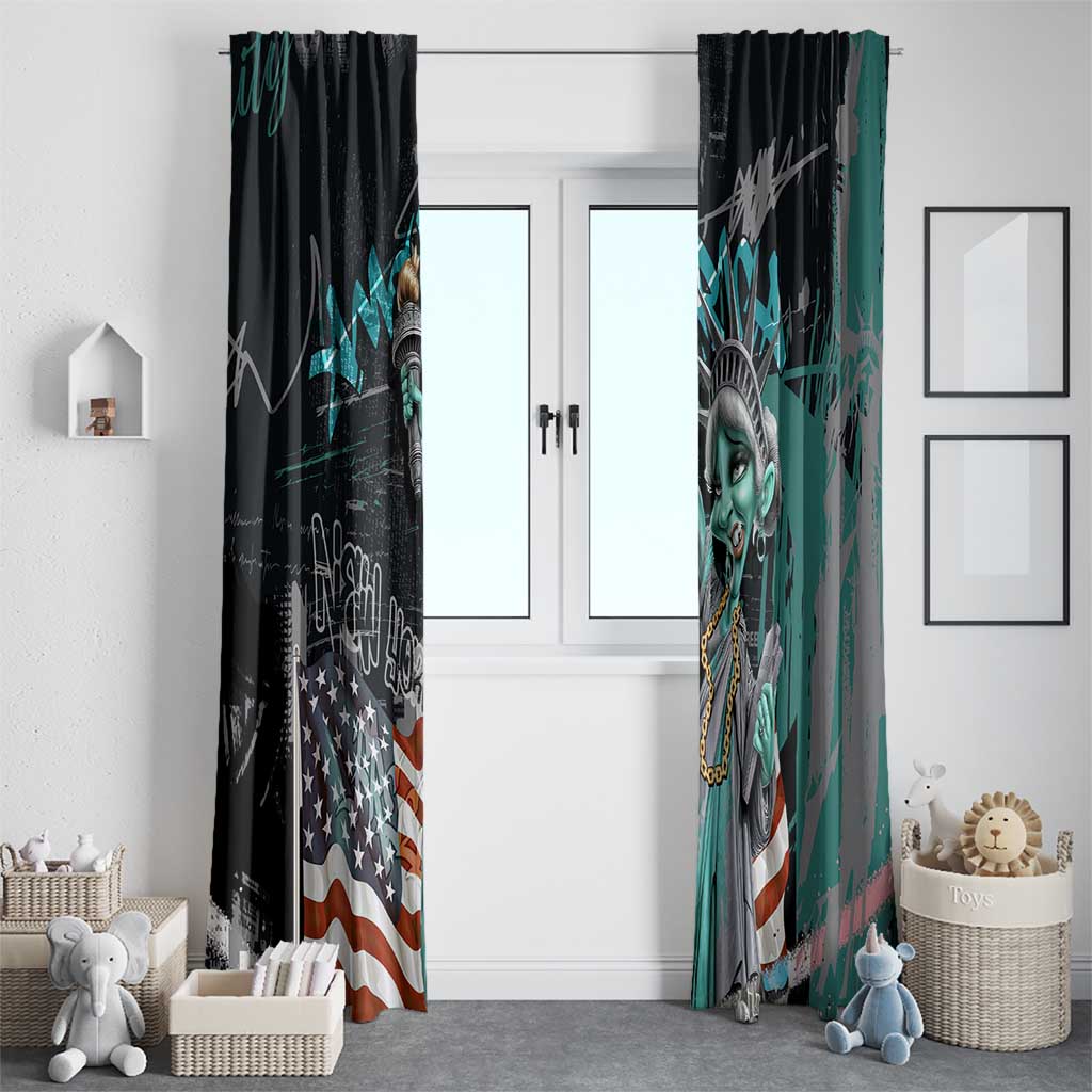 Street Art Liberty Window Curtain with Graffiti Print and Cartoon Statue of Liberty - Wonder Print Shop