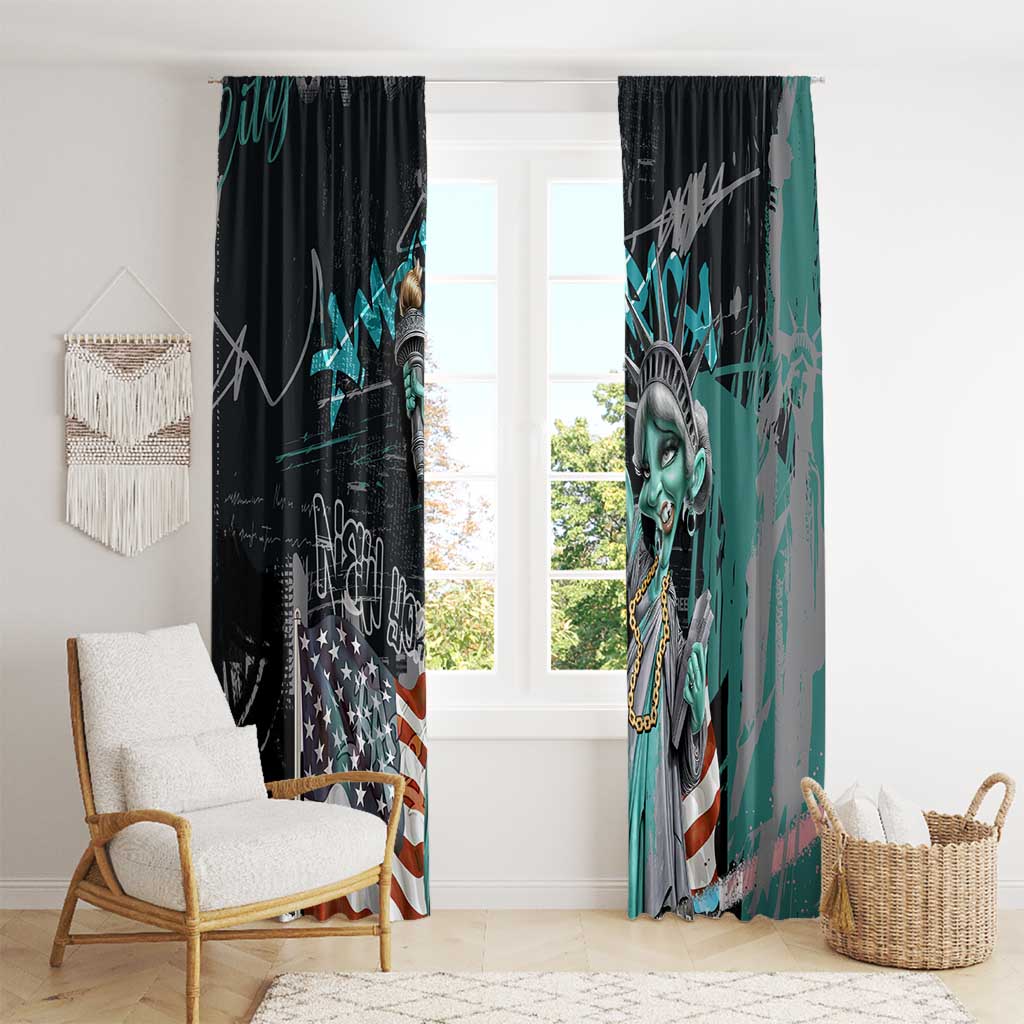 Street Art Liberty Window Curtain with Graffiti Print and Cartoon Statue of Liberty - Wonder Print Shop