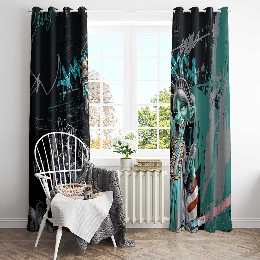Street Art Liberty Window Curtain with Graffiti Print and Cartoon Statue of Liberty - Wonder Print Shop
