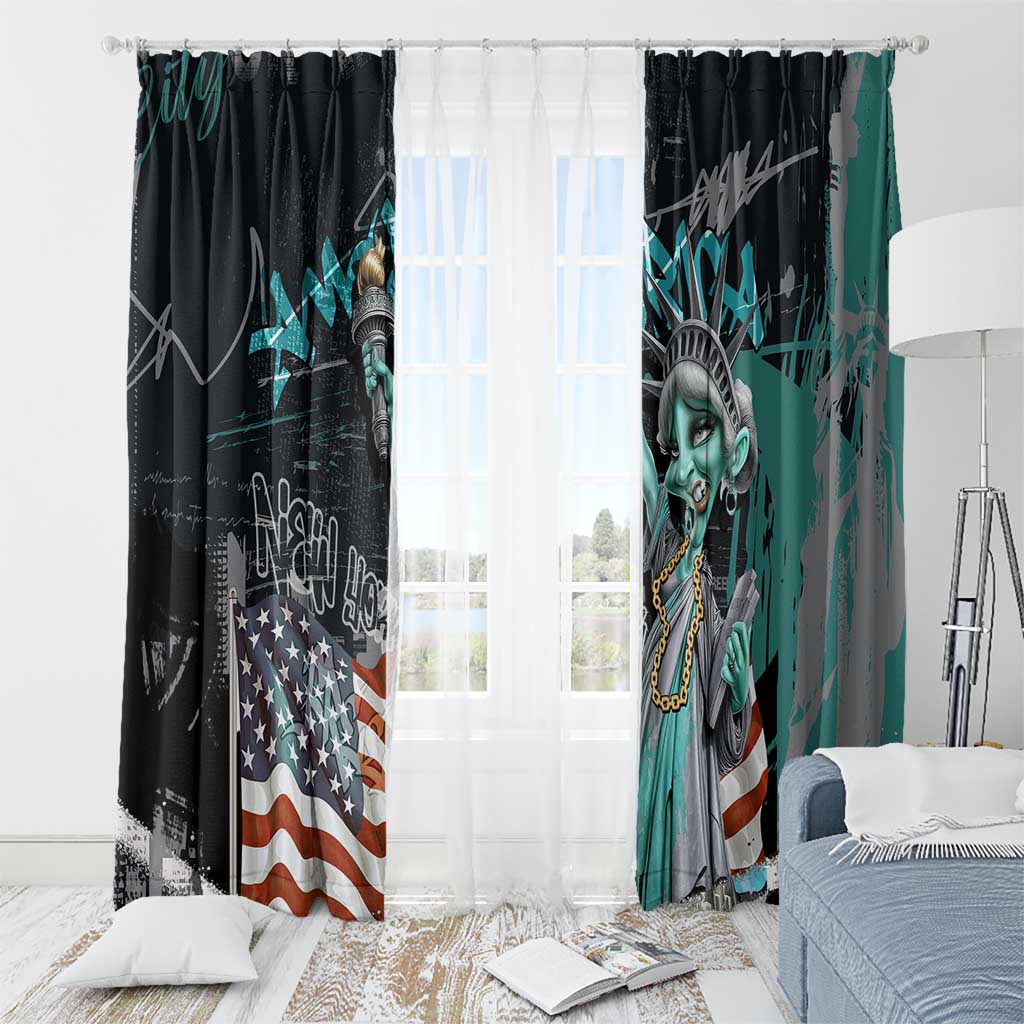 Street Art Liberty Window Curtain with Graffiti Print and Cartoon Statue of Liberty - Wonder Print Shop