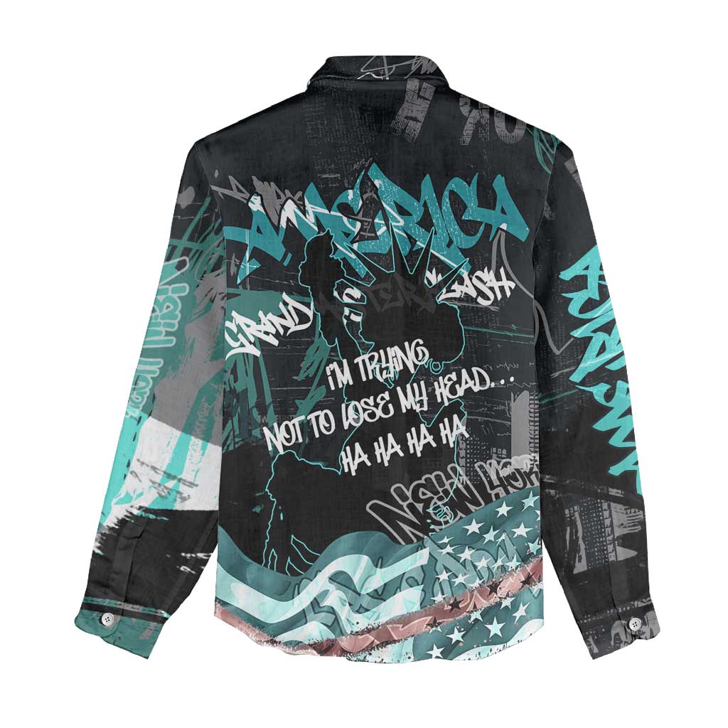 Street Art Liberty Women Casual Shirt with Graffiti Print and Cartoon Statue of Liberty - Wonder Print Shop