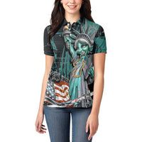 Street Art Liberty Women Polo Shirt with Graffiti Print and Cartoon Statue of Liberty - Wonder Print Shop