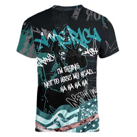 Street Art Liberty Women V-Neck T-Shirt with Graffiti Print and Cartoon Statue of Liberty - Wonder Print Shop