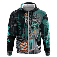 Street Art Liberty Zip Hoodie with Graffiti Print and Cartoon Statue of Liberty - Wonder Print Shop