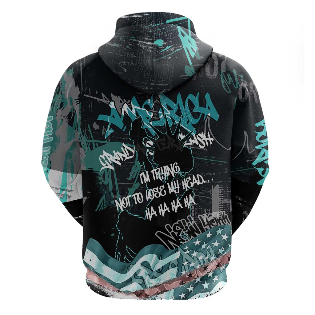 Street Art Liberty Zip Hoodie with Graffiti Print and Cartoon Statue of Liberty - Wonder Print Shop