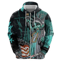 Street Art Liberty Zip Hoodie with Graffiti Print and Cartoon Statue of Liberty - Wonder Print Shop