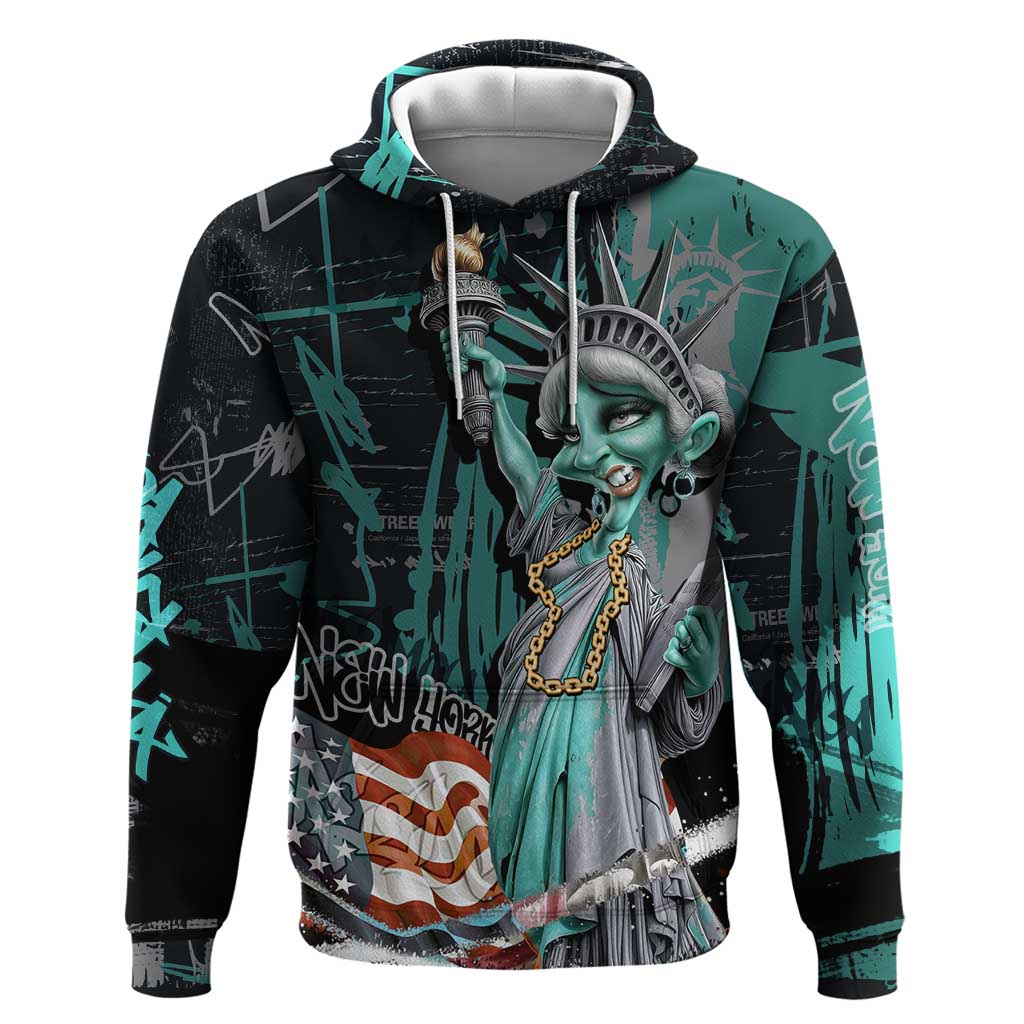 Street Art Liberty Zip Hoodie with Graffiti Print and Cartoon Statue of Liberty - Wonder Print Shop