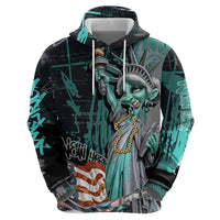 Street Art Liberty Zip Hoodie with Graffiti Print and Cartoon Statue of Liberty - Wonder Print Shop
