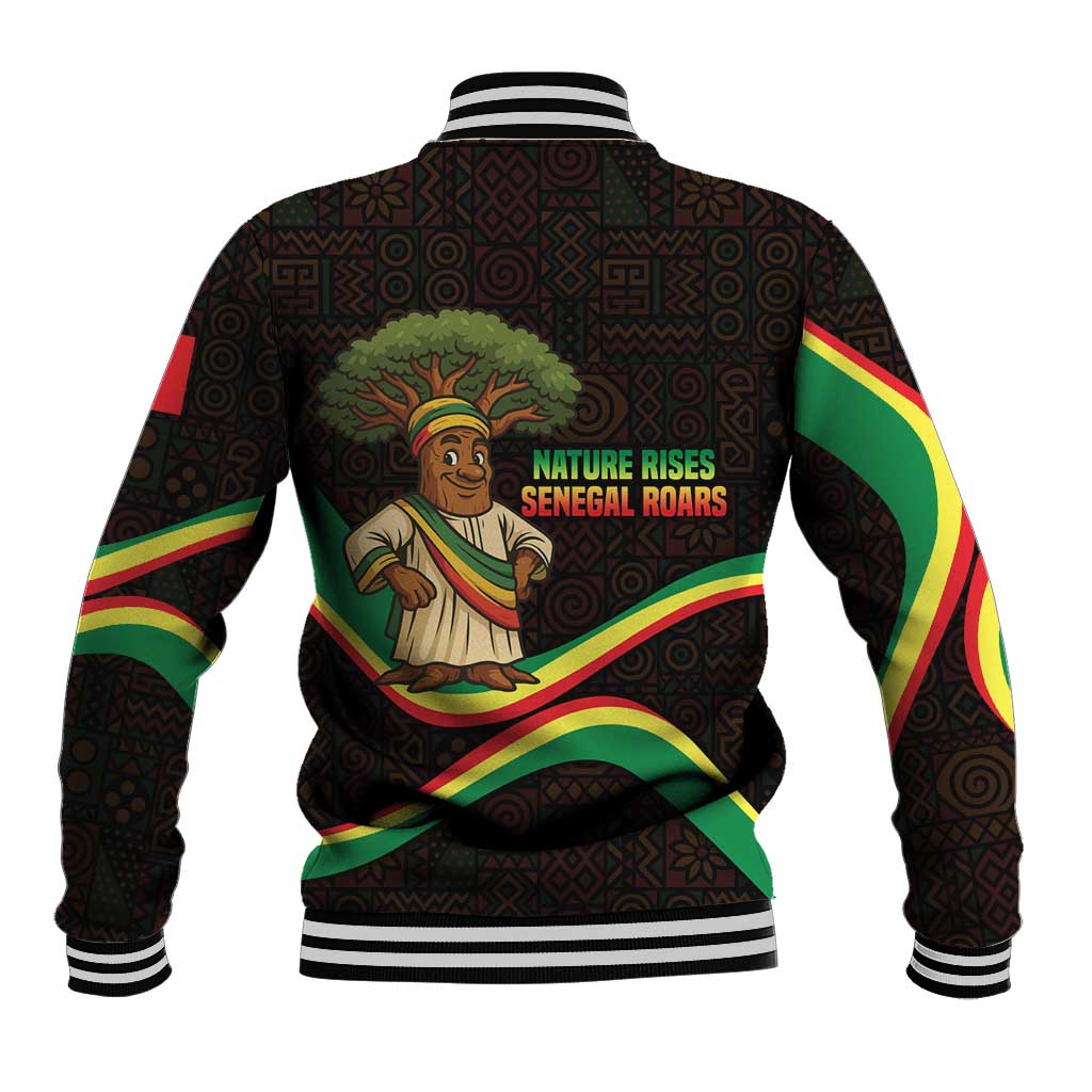 Senegal Tribal Pattern Baseball Jacket Baobab Character and Red Yellow Green Flag Theme Design - Wonder Print Shop