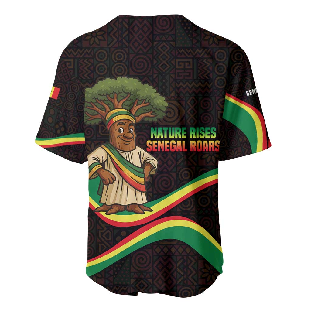 Senegal Tribal Pattern Baseball Jersey Baobab Character and Red Yellow Green Flag Theme Design - Wonder Print Shop