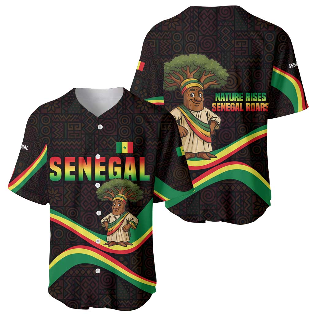 Senegal Tribal Pattern Baseball Jersey Baobab Character and Red Yellow Green Flag Theme Design - Wonder Print Shop