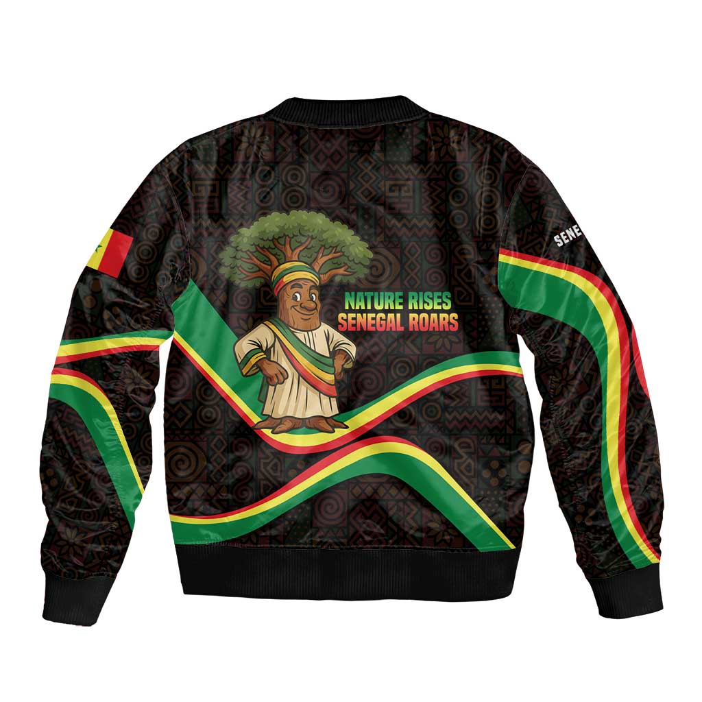 Senegal Tribal Pattern Bomber Jacket Baobab Character and Red Yellow Green Flag Theme Design - Wonder Print Shop