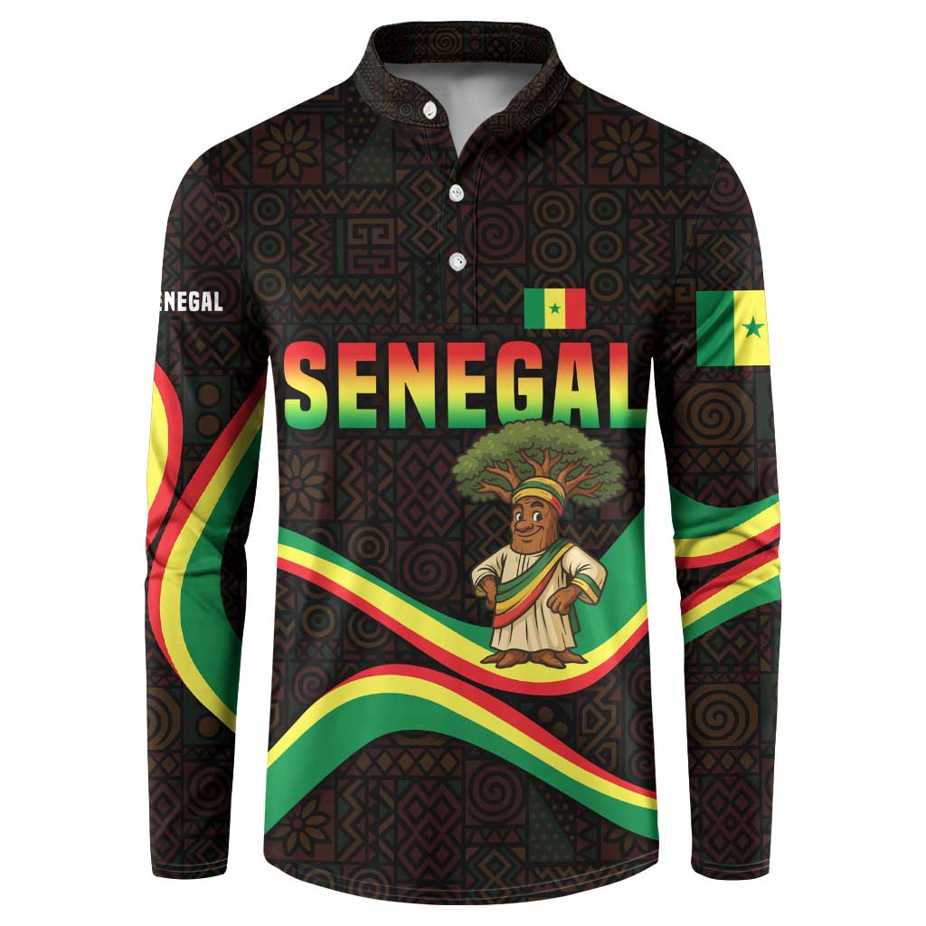 Senegal Tribal Pattern Button Sweatshirt Baobab Character and Red Yellow Green Flag Theme Design - Wonder Print Shop