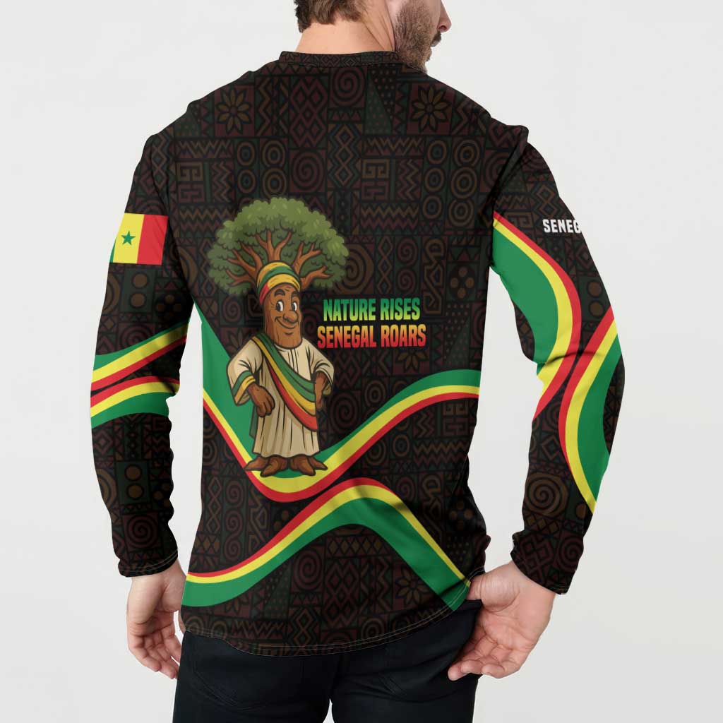 Senegal Tribal Pattern Button Sweatshirt Baobab Character and Red Yellow Green Flag Theme Design - Wonder Print Shop