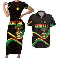 Senegal Tribal Pattern Couples Matching Short Sleeve Bodycon Dress and Hawaiian Shirt Baobab Character and Red Yellow Green Flag Theme Design - Wonder Print Shop