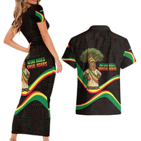 Senegal Tribal Pattern Couples Matching Short Sleeve Bodycon Dress and Hawaiian Shirt Baobab Character and Red Yellow Green Flag Theme Design - Wonder Print Shop