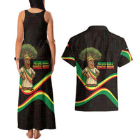 Senegal Tribal Pattern Couples Matching Tank Maxi Dress and Hawaiian Shirt Baobab Character and Red Yellow Green Flag Theme Design - Wonder Print Shop