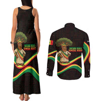 Senegal Tribal Pattern Couples Matching Tank Maxi Dress and Long Sleeve Button Shirt Baobab Character and Red Yellow Green Flag Theme Design - Wonder Print Shop
