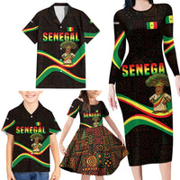Senegal Tribal Pattern Family Matching Long Sleeve Bodycon Dress and Hawaiian Shirt Baobab Character and Red Yellow Green Flag Theme Design - Wonder Print Shop
