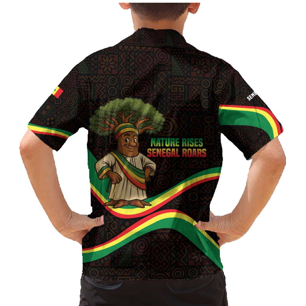 Senegal Tribal Pattern Family Matching Mermaid Dress and Hawaiian Shirt Baobab Character and Red Yellow Green Flag Theme Design - Wonder Print Shop