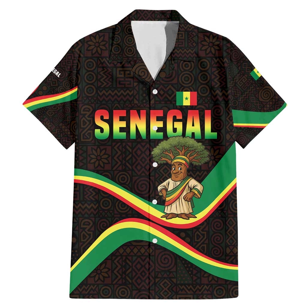 Senegal Tribal Pattern Family Matching Mermaid Dress and Hawaiian Shirt Baobab Character and Red Yellow Green Flag Theme Design - Wonder Print Shop