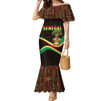 Senegal Tribal Pattern Family Matching Mermaid Dress and Hawaiian Shirt Baobab Character and Red Yellow Green Flag Theme Design - Wonder Print Shop
