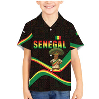 Senegal Tribal Pattern Family Matching Mermaid Dress and Hawaiian Shirt Baobab Character and Red Yellow Green Flag Theme Design - Wonder Print Shop