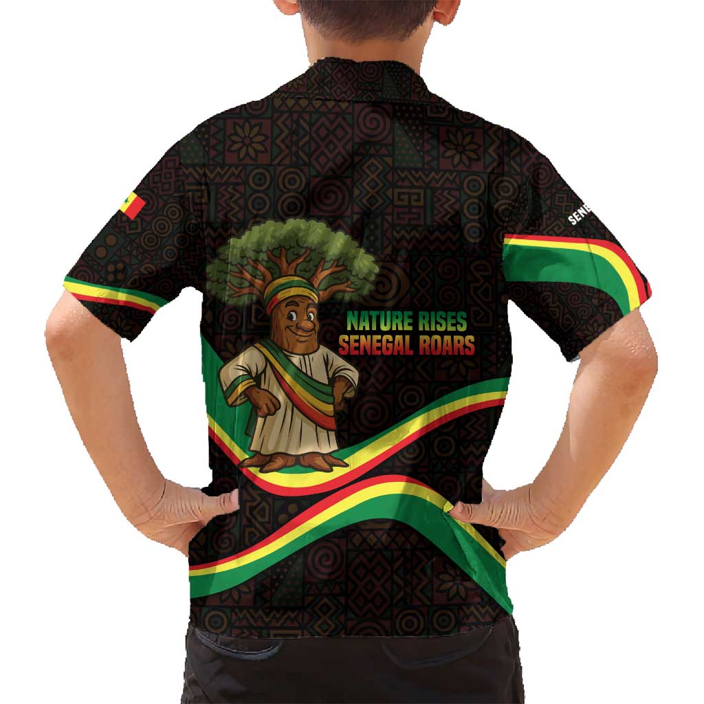 Senegal Tribal Pattern Family Matching Off Shoulder Maxi Dress and Hawaiian Shirt Baobab Character and Red Yellow Green Flag Theme Design - Wonder Print Shop