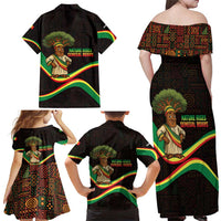 Senegal Tribal Pattern Family Matching Off Shoulder Maxi Dress and Hawaiian Shirt Baobab Character and Red Yellow Green Flag Theme Design - Wonder Print Shop