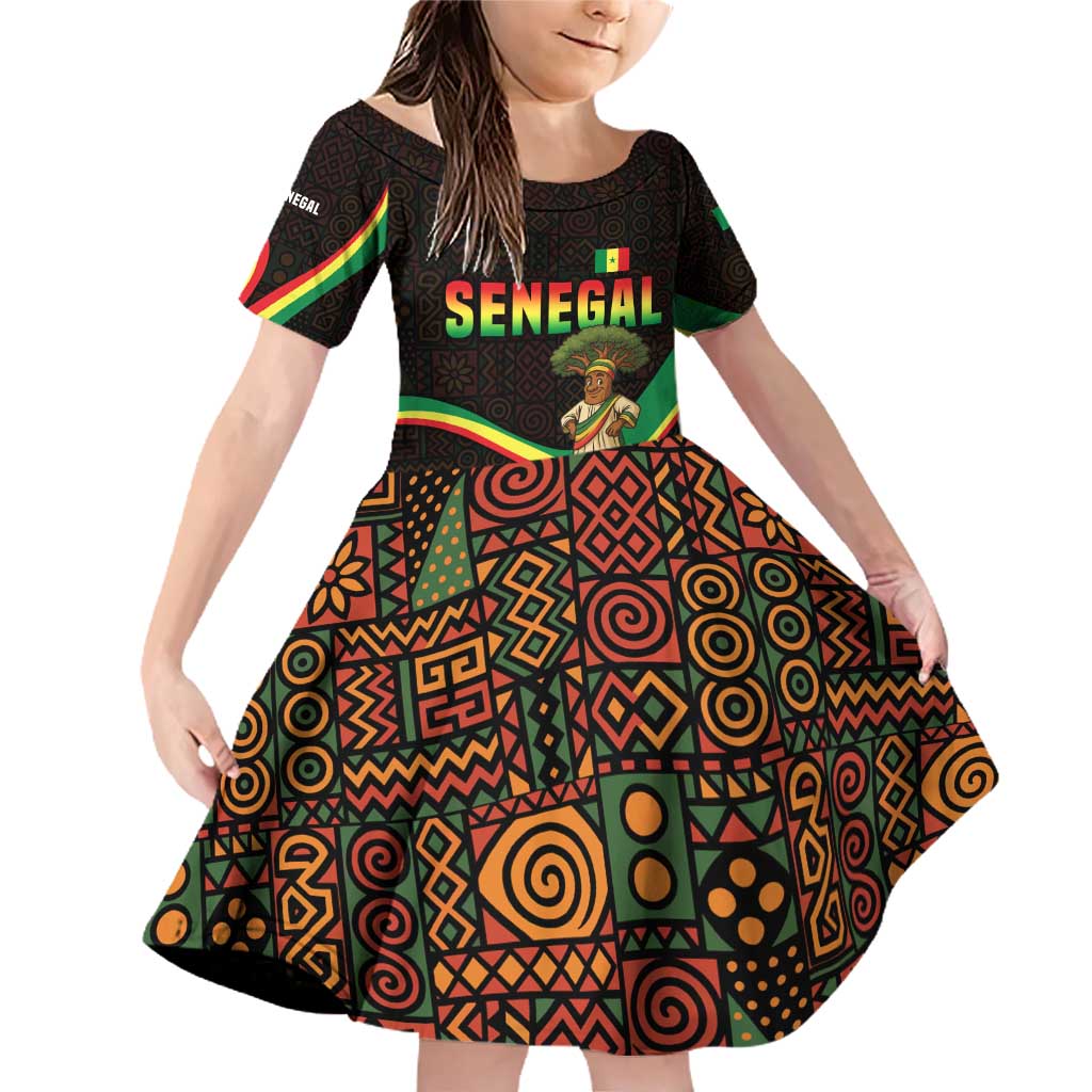 Senegal Tribal Pattern Family Matching Off Shoulder Short Dress and Hawaiian Shirt Baobab Character and Red Yellow Green Flag Theme Design - Wonder Print Shop
