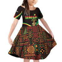Senegal Tribal Pattern Family Matching Off Shoulder Short Dress and Hawaiian Shirt Baobab Character and Red Yellow Green Flag Theme Design - Wonder Print Shop